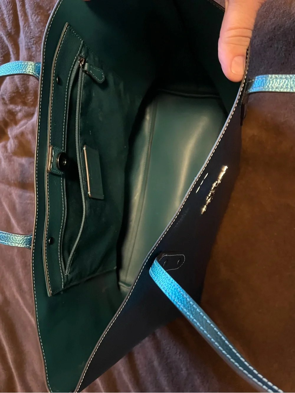 Authentic Coach City Tote Bag in Rare Metallic Veridian Green/Teal - Picture 4 of 5